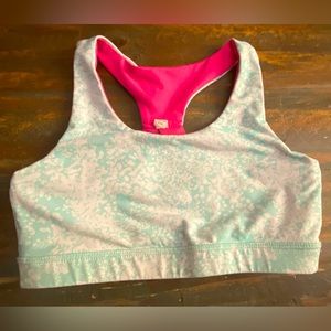 Sports bra, Teal, white, and pink